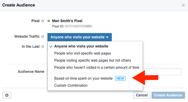 Maak een aangepast Facebook-publiek op basis van websitebezoekgegevens.