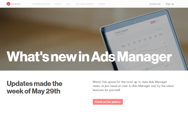 Pinterest heeft in de week van 29 mei verschillende nieuwe functies uitgerold naar Ads Manager.