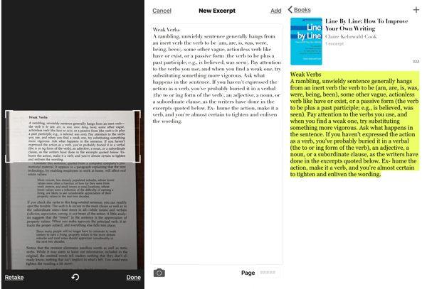 Uittreksel - De iOS-app Book Highlighter, waarmee u een screenshot van een passage uit een boek kunt maken