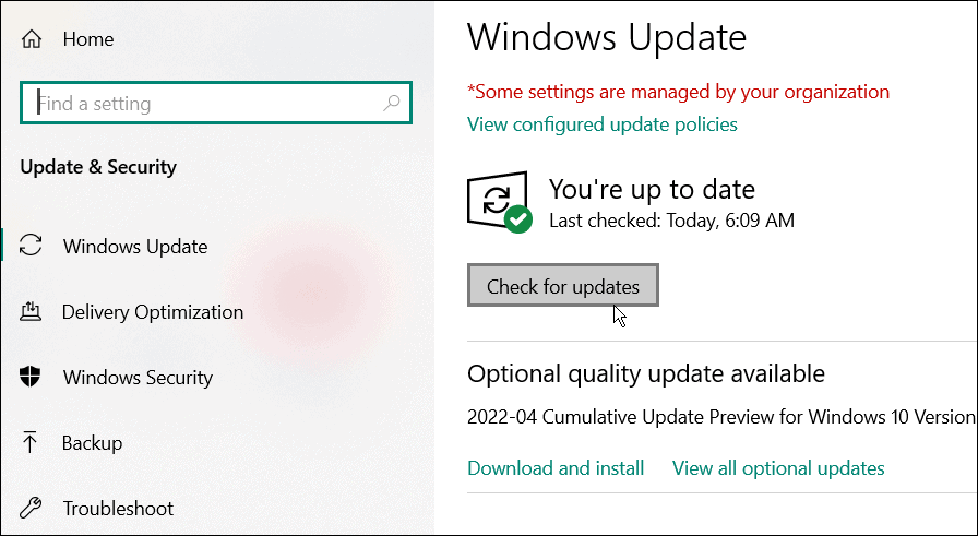 controleer op updates windows 10