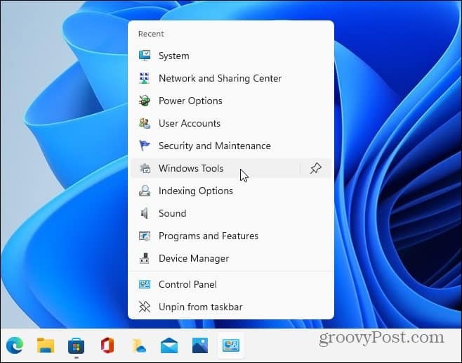 Toegang tot CPL-items Windows 11-taakbalk
