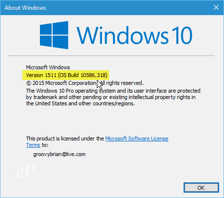 Windows 10 versie 1511 Build 10586-318