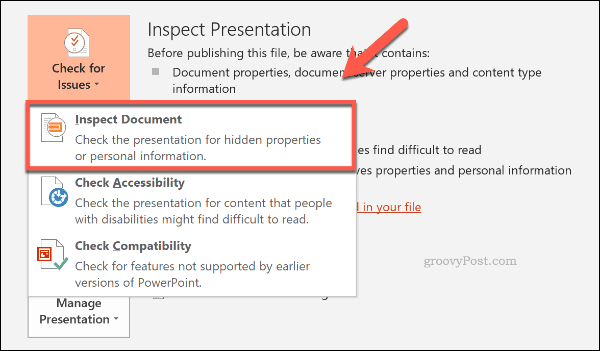 Inspecteer de documentknop in PowerPoint