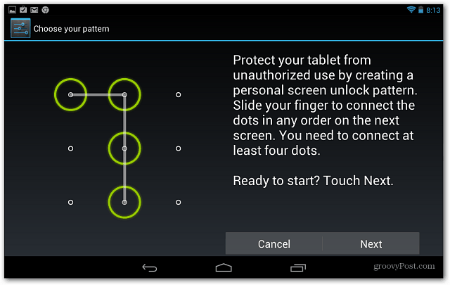 Stel een schermvergrendeling in op de Google Nexus 7-tablet