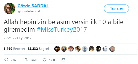 Miss Turkije-concurrent Gözde Baddal vervloekt