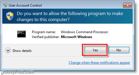 Schermafbeelding van Windows 7 - ga door cmd admin uac