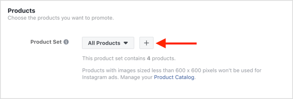Kies de producten die u wilt promoten in uw Facebook-campagne voor dynamische advertenties.