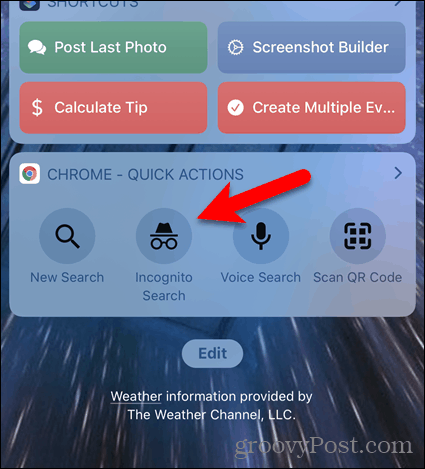 Tik op Incognito zoeken op de Chrome-widget in iOS