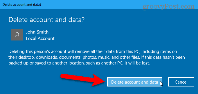 Account- en gegevensdialoogvenster verwijderen