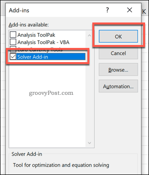 De invoegtoepassing Excel Solver inschakelen