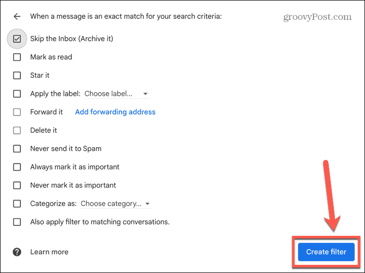 gmail filterknop maken