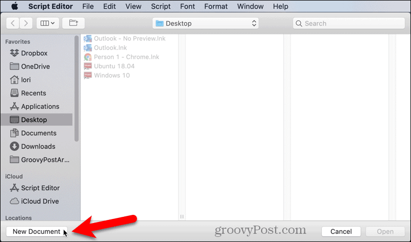 Open een nieuw document in Script Editor op Mac