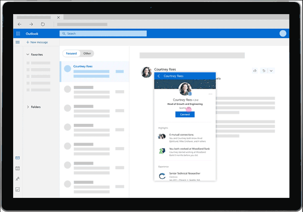 LinkedIn biedt nu rijke inzichten, zoals profielfoto's, werkgeschiedenis en meer, rechtstreeks vanuit de persoonlijke inbox van Outlook.com-gebruikers.