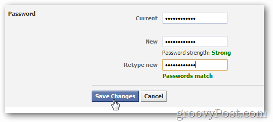 klik op wijzigingen opslaan om een ​​nieuw wachtwoord in te schakelen