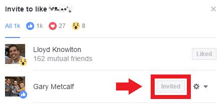 Klik op de knop Uitnodigen om Facebook-gebruikers uit te nodigen om je pagina leuk te vinden.