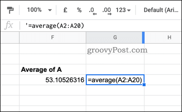 Een voorbeeld van een formule als tekenreeks in Google Spreadsheets