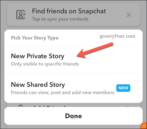 Maak een nieuw Snapchat-privéverhaal