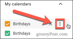 Het menupictogram met drie stippen in Google Agenda