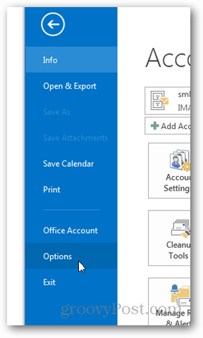 Outlook 2013 - Weer uitschakelen in agenda - Klik op Opties