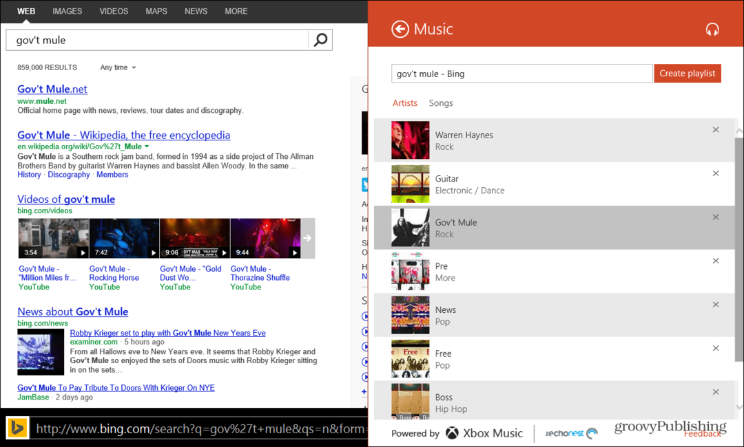 Gebruik Bing om Xbox Music-afspeellijsten te maken in Windows 8.1