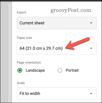 Stel het papierformaat in het afdrukvoorbeeld van Google Spreadsheets in