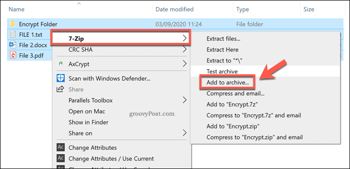 Toevoegen aan een nieuw 7-Zip-archief in Windows 10