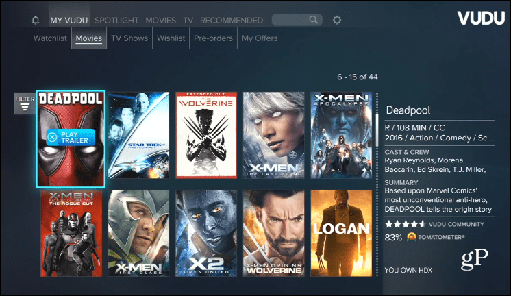Vudu Xbox One-films overal
