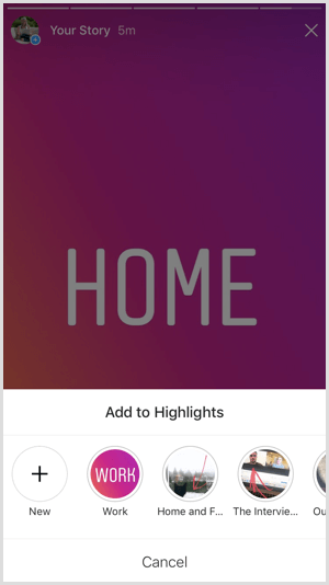 Maak een nieuwe Instagram-highlight of selecteer een bestaande highlight.