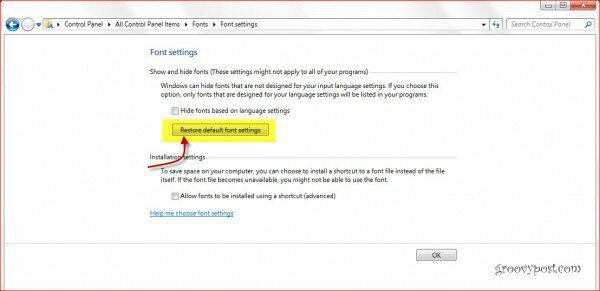 Herstel de lettertypen van Windows 7 naar de standaardinstellingen