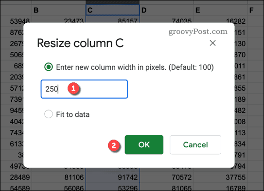 Optie om het formaat van een kolom in Google Spreadsheets te wijzigen