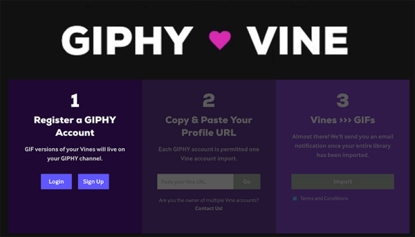 GIPHY heeft een nieuwe GIPHY ❤ Vine-tool uitgerold die alle Vines die je hebt gemaakt, kan omzetten in deelbare GIF's.
