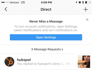 Instagram-verhaal direct bericht inbox