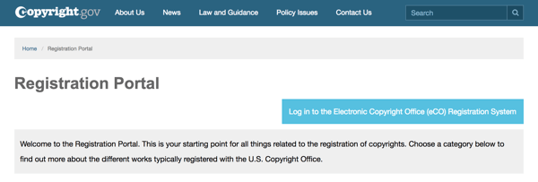 Gebruik het registratieportaal op Copyright.gov om u door het proces te leiden.