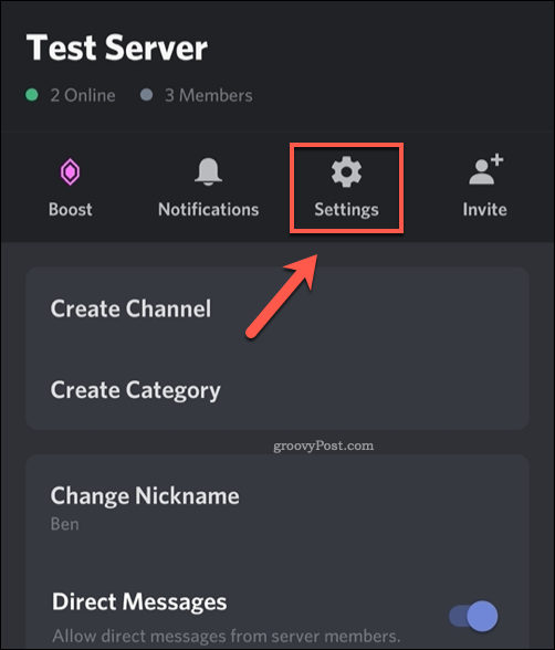 Discord mobiele server instellingen pictogram