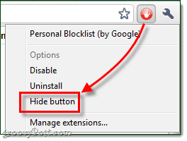verberg knop google chrome extensie