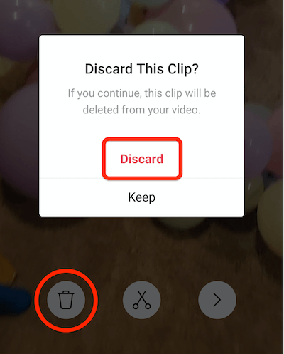 prullenbakmenu-optie om een ​​clip van je instagram-haspel te verwijderen