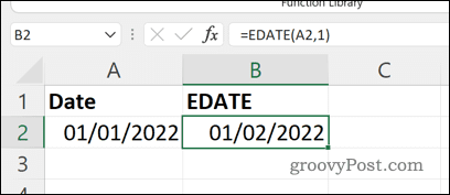 Het resultaat van een EDATE-formule in Excel