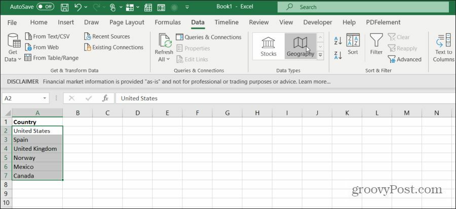 selecteer landen in Excel