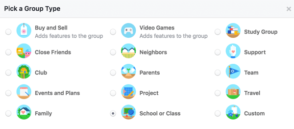 Kies een groepstype om gebruikers meer over uw groep te laten weten.