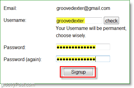 Gravatar-schermafbeelding - voer een gebruikersnaam en wachtwoord in