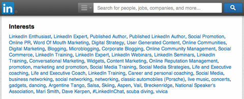 LinkedIn interesses sectie