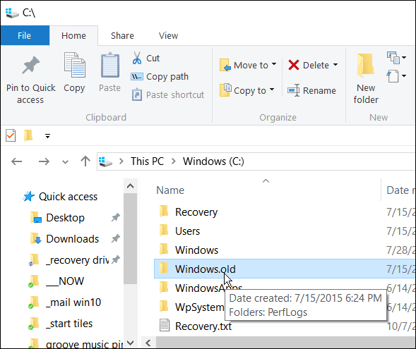Verwijder Windows.old niet als u de eerste 30 dagen van Windows 10 naar een eerdere versie wilt terugkeren