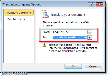 selecteer een taal waarin Microsoft Word moet vertalen