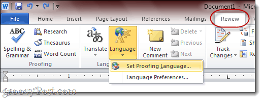 De taal voor taalproeven in Office 2010 wijzigen van AmEng (VS) in BrEng (VK)