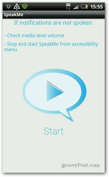 SpeakMe voor Android Start