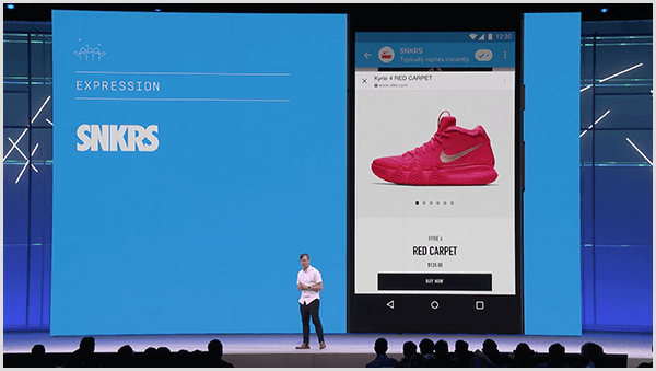 Molly Pittman zegt dat de Facebook F8-ontwikkelaarsconferentie het toekomstige gebruik van chatbots laat zien. De conferentie gaf een preview van een sneaker-shopping-functie met augmented reality in Messenger.