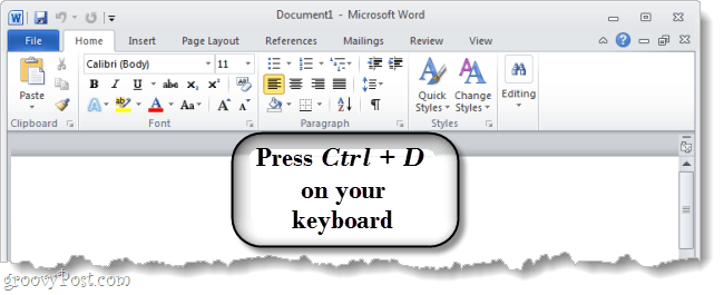 Druk op Ctrl D op je toetsenbord om het dialoogvenster met lettertype-opties te openen