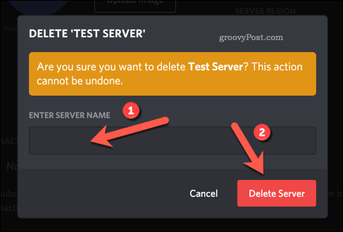 Bevestig het verwijderen van de Discord-server