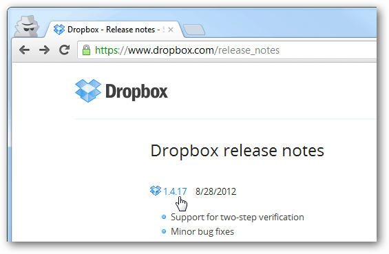 dropbox release-opmerkingen voor elke versie