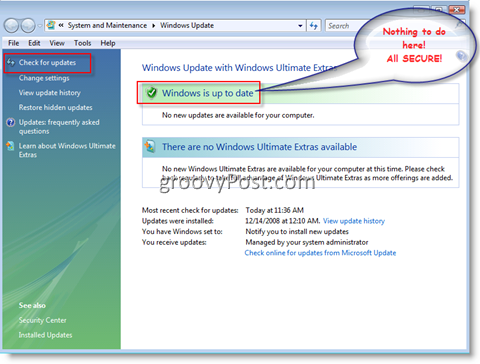 Windows Update-menu voor Windows Vista